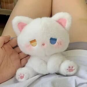 Anime Cute Sad Melancholy Emo Small Plush Cat Toy Stuffed Animal - white